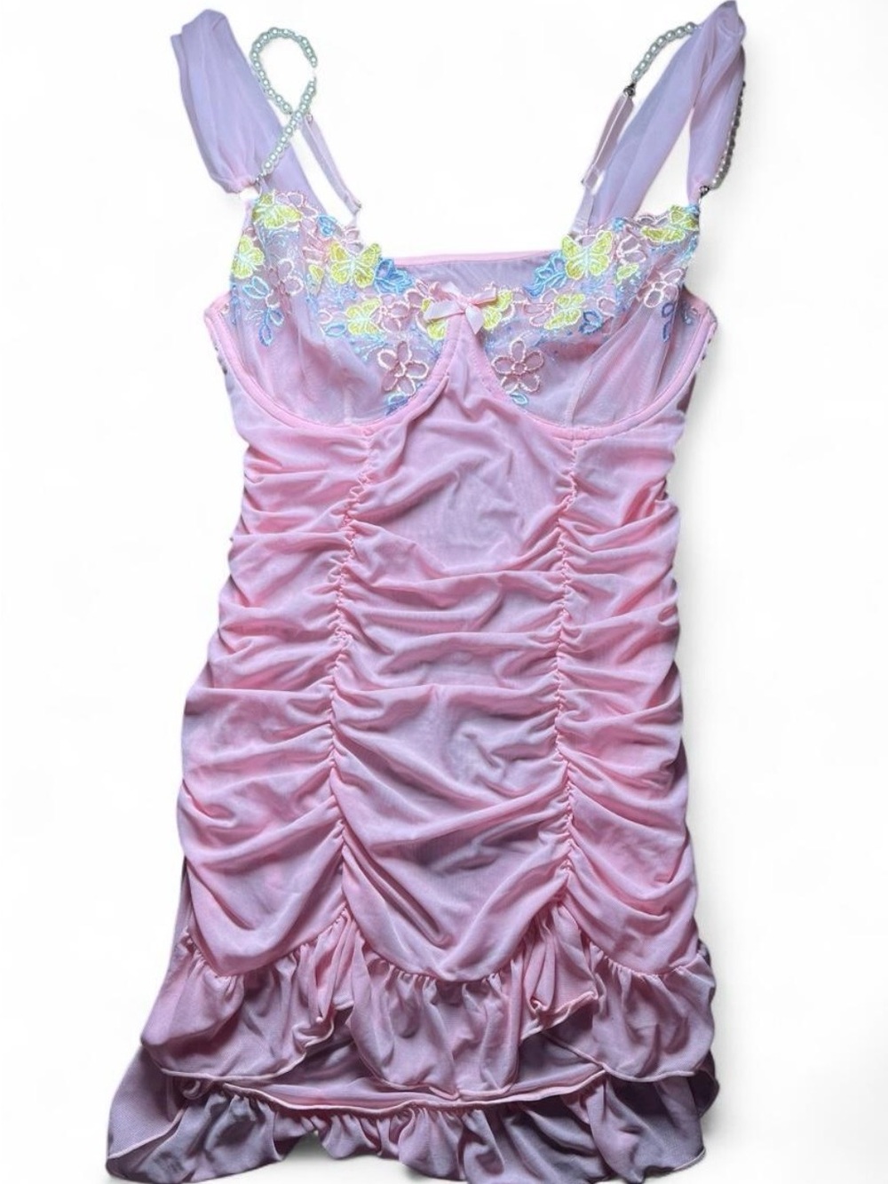 Delicate Pink Lace-Trim Chemise Nightdress